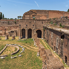 ROME, ITALY - JUNE 24, 2017: Panoramic view of ruins in Palatine Hill in city of Rome, Italy
