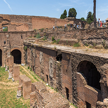 ROME, ITALY - JUNE 24, 2017: Panoramic view of ruins in Palatine Hill in city of Rome, Italy