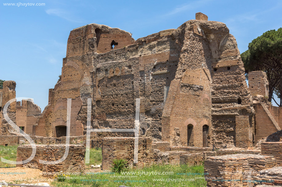 ROME, ITALY - JUNE 24, 2017: Panoramic view of ruins in Palatine Hill in city of Rome, Italy