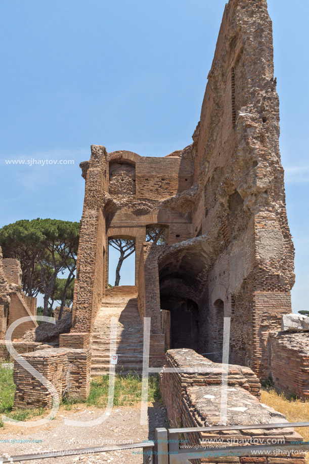 ROME, ITALY - JUNE 24, 2017: Panoramic view of ruins in Palatine Hill in city of Rome, Italy