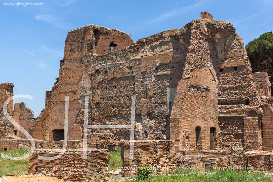 ROME, ITALY - JUNE 24, 2017: Panoramic view of ruins in Palatine Hill in city of Rome, Italy