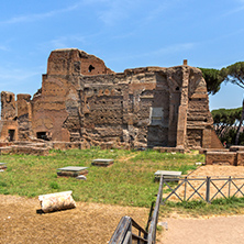 ROME, ITALY - JUNE 24, 2017: Panoramic view of ruins in Palatine Hill in city of Rome, Italy