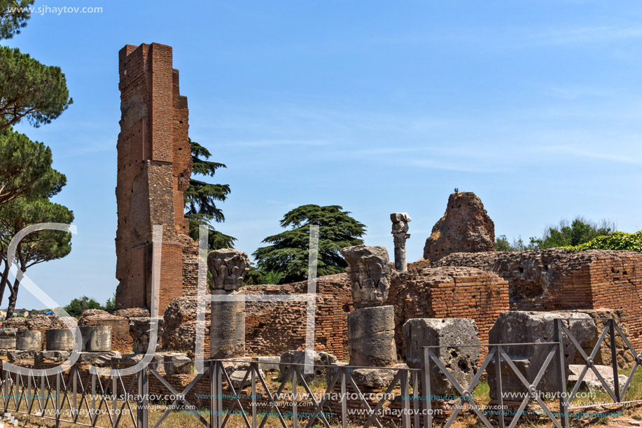 ROME, ITALY - JUNE 24, 2017: Panoramic view of ruins in Palatine Hill in city of Rome, Italy