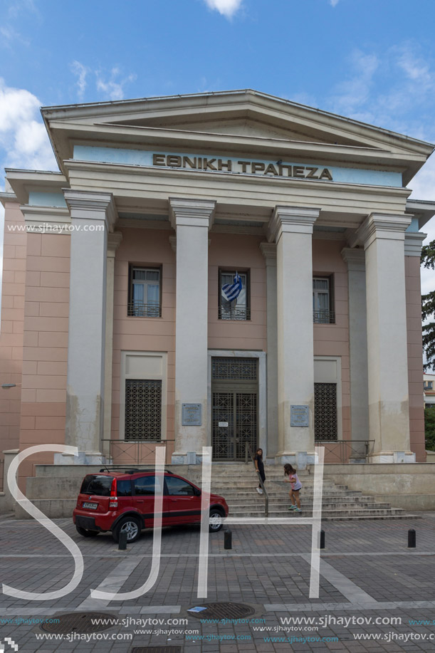 XANTHI, GREECE - SEPTEMBER 23, 2017: Bank in old town of Xanthi, East Macedonia and Thrace, Greece