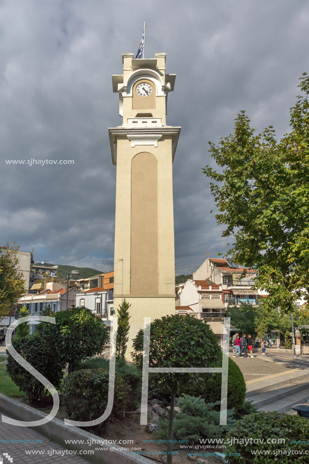 XANTHI, GREECE - SEPTEMBER 23, 2017: Clock tower in old town of Xanthi, East Macedonia and Thrace, Greece