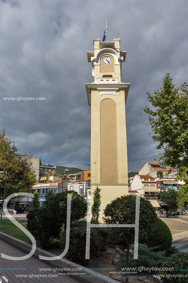 XANTHI, GREECE - SEPTEMBER 23, 2017: Clock tower in old town of Xanthi, East Macedonia and Thrace, Greece
