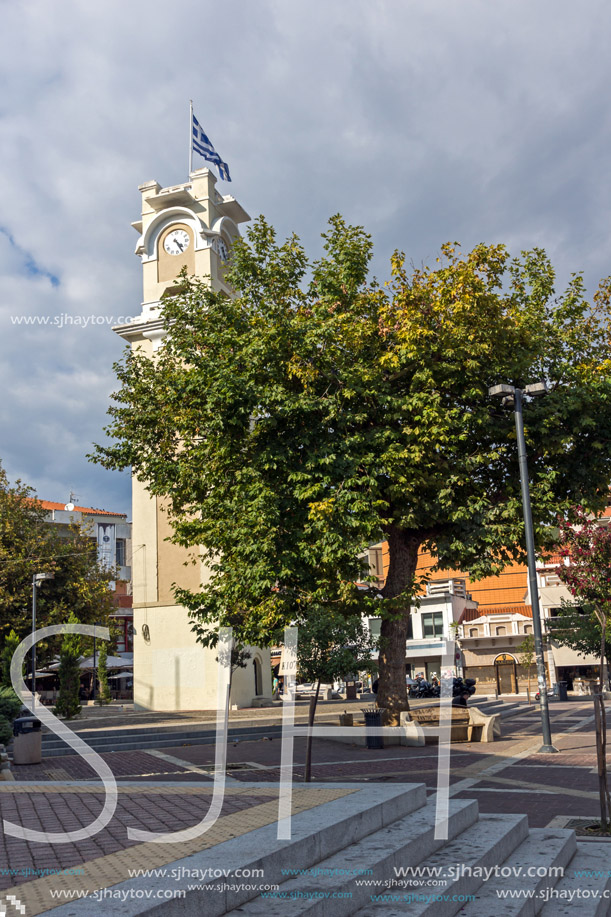 XANTHI, GREECE - SEPTEMBER 23, 2017: Clock tower in old town of Xanthi, East Macedonia and Thrace, Greece