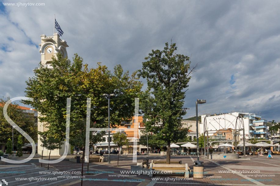XANTHI, GREECE - SEPTEMBER 23, 2017: Clock tower in old town of Xanthi, East Macedonia and Thrace, Greece