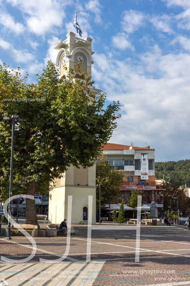 XANTHI, GREECE - SEPTEMBER 23, 2017: Clock tower in old town of Xanthi, East Macedonia and Thrace, Greece