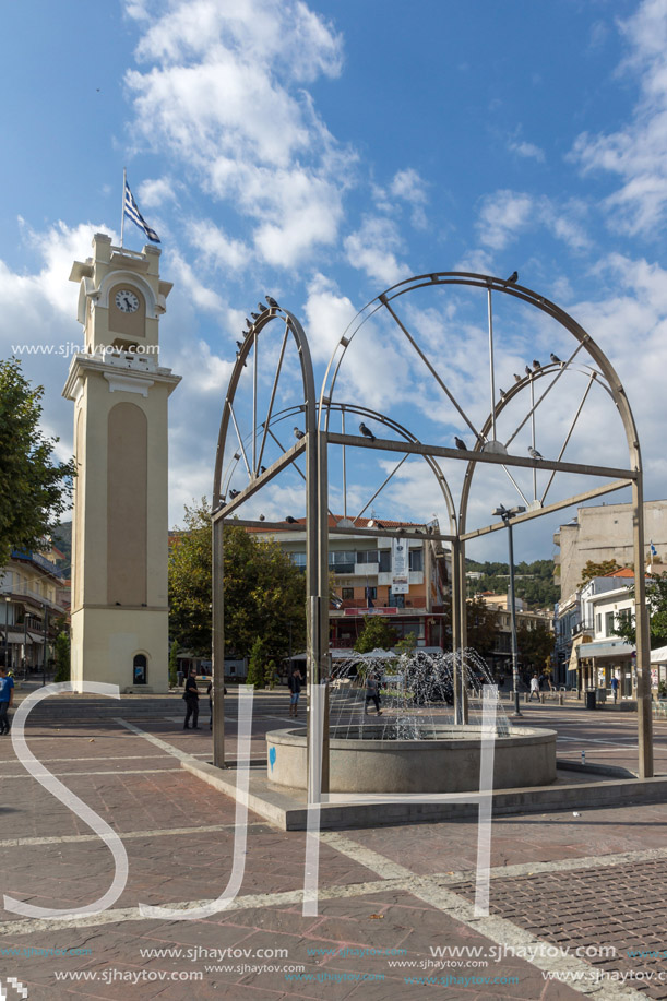 XANTHI, GREECE - SEPTEMBER 23, 2017: Clock tower in old town of Xanthi, East Macedonia and Thrace, Greece