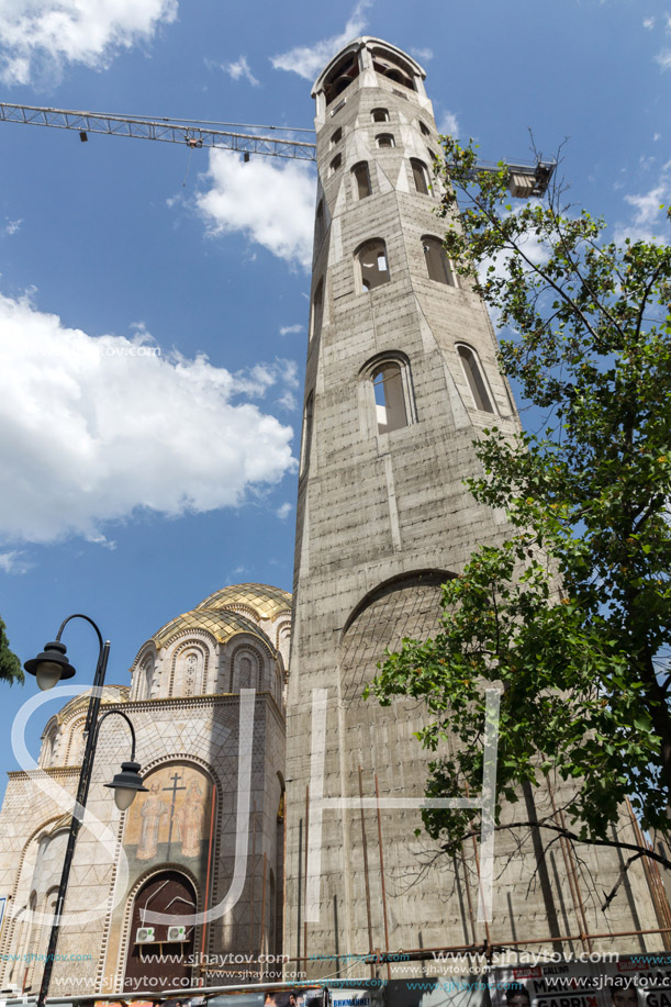 SKOPJE, REPUBLIC OF MACEDONIA - 13 MAY 2017:  Bell tower of St. Constantine and Elena Church in city of Skopje, Republic of Macedonia