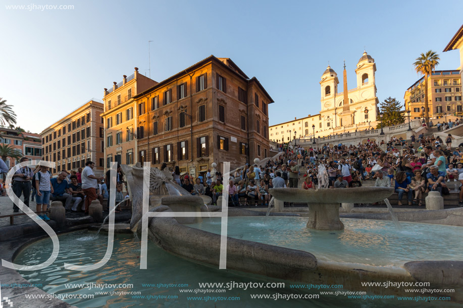 ROME, ITALY - JUNE 23, 2017: Amazing Sunset view of Spanish Steps and Piazza di Spagna in city of Rome, Italy