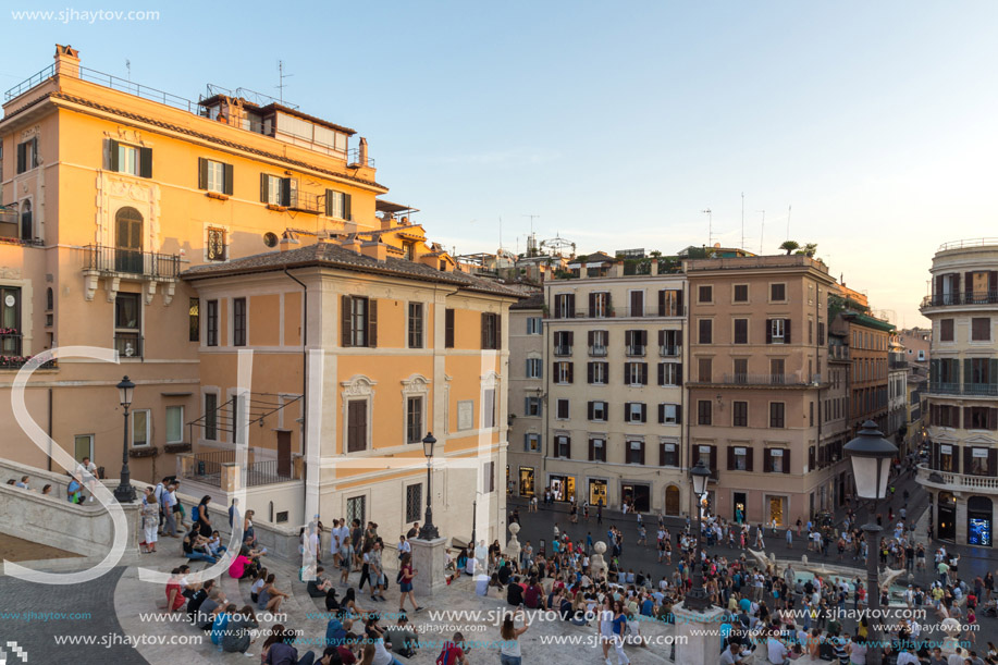 ROME, ITALY - JUNE 23, 2017: Amazing Sunset view of Piazza di Spagna in city of Rome, Italy