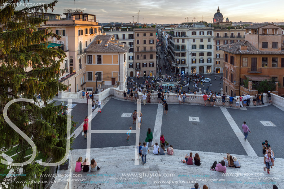 ROME, ITALY - JUNE 23, 2017: Amazing Sunset view of Spanish Steps and Piazza di Spagna in city of Rome, Italy