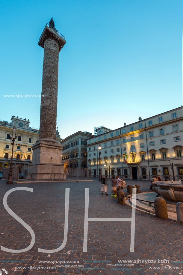 ROME, ITALY - JUNE 23, 2017: Amazing Sunset view of Palazzo Chigi and Marcus Aurelius Column in city of Rome, Italy