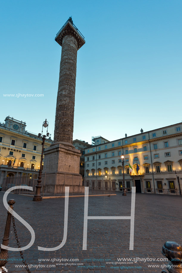 ROME, ITALY - JUNE 23, 2017: Amazing Sunset view of Palazzo Chigi and Marcus Aurelius Column in city of Rome, Italy