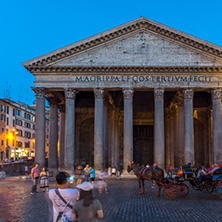 ROME, ITALY - JUNE 23, 2017: Amazing Night view of Pantheon and Piazza della Rotonda in city of Rome, Italy