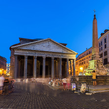 ROME, ITALY - JUNE 23, 2017: Amazing Night view of Pantheon and Piazza della Rotonda in city of Rome, Italy