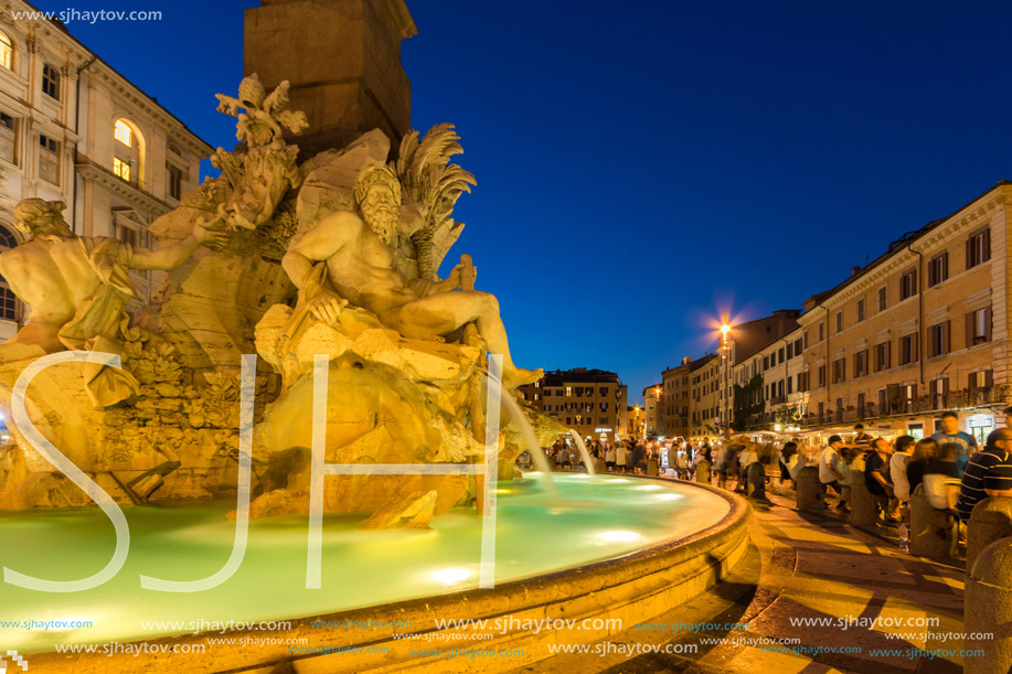 ROME, ITALY - JUNE 23, 2017: Amazing Night view of Piazza Navona in city of Rome, Italy