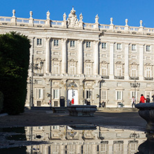 MADRID, SPAIN - JANUARY 22, 2018:  Beautiful view of the facade of the Royal Palace of Madrid, Spain