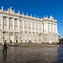 MADRID, SPAIN - JANUARY 22, 2018:  Beautiful view of the facade of the Royal Palace of Madrid, Spain
