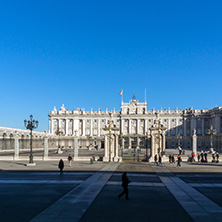 MADRID, SPAIN - JANUARY 22, 2018:  Beautiful view of the facade of the Royal Palace of Madrid, Spain