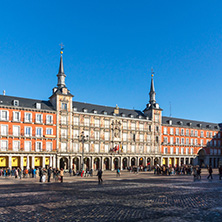 MADRID, SPAIN - JANUARY 22, 2018:  Plaza Mayor with statue of King Philips III in Madrid, Spain