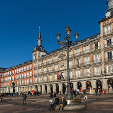 MADRID, SPAIN - JANUARY 22, 2018:  Plaza Mayor with statue of King Philips III in Madrid, Spain