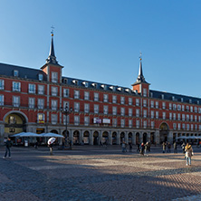 MADRID, SPAIN - JANUARY 22, 2018:  Plaza Mayor with statue of King Philips III in Madrid, Spain