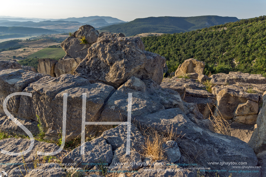 Sunrise view of The ancient Thracian city of Perperikon, Kardzhali Region, Bulgaria