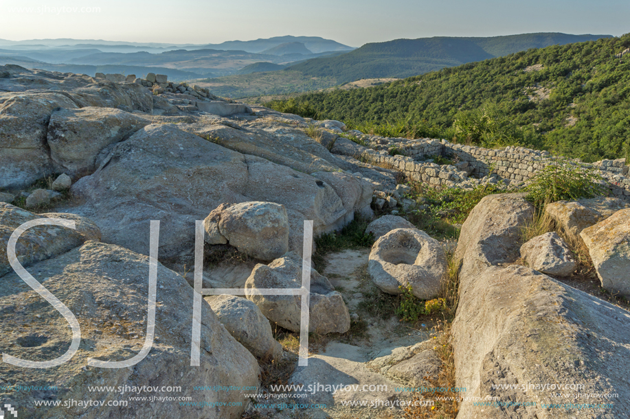 Sunrise view of The ancient Thracian city of Perperikon, Kardzhali Region, Bulgaria