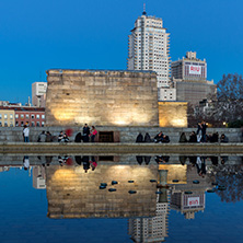MADRID, SPAIN - JANUARY 21, 2018:  Sunset view of Temple of Debod in City of Madrid, Spain