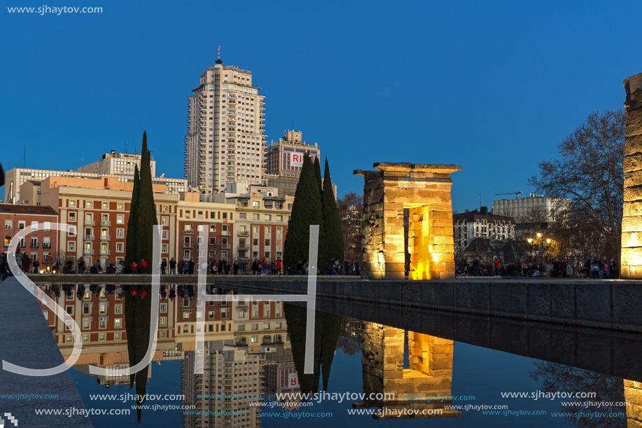 MADRID, SPAIN - JANUARY 21, 2018:  Sunset view of Temple of Debod in City of Madrid, Spain
