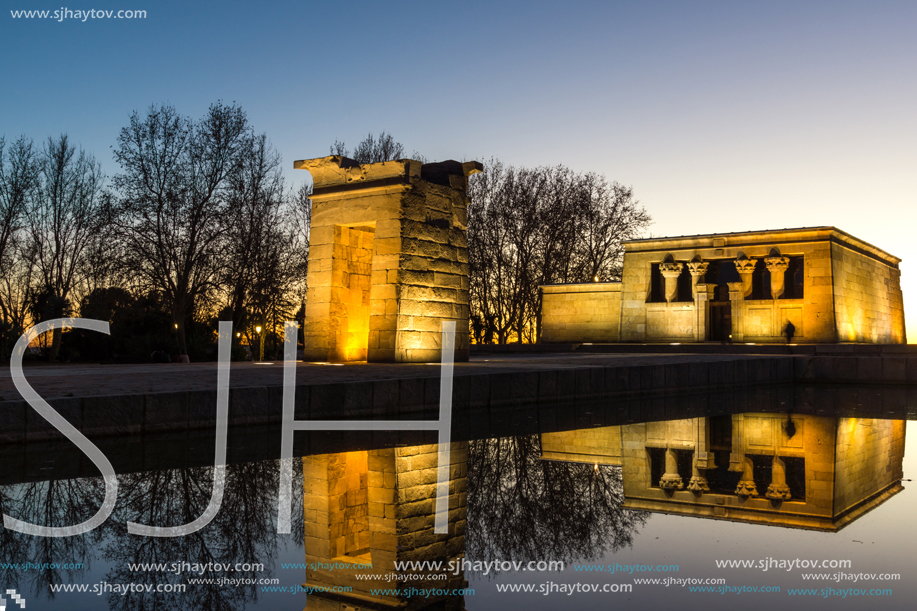 MADRID, SPAIN - JANUARY 21, 2018:  Sunset view of Temple of Debod in City of Madrid, Spain