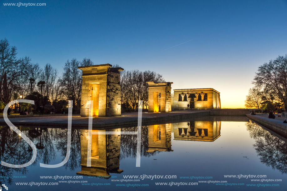 MADRID, SPAIN - JANUARY 21, 2018:  Sunset view of Temple of Debod in City of Madrid, Spain