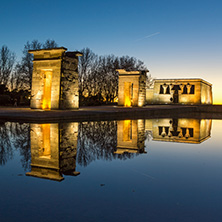 MADRID, SPAIN - JANUARY 21, 2018:  Sunset view of Temple of Debod in City of Madrid, Spain