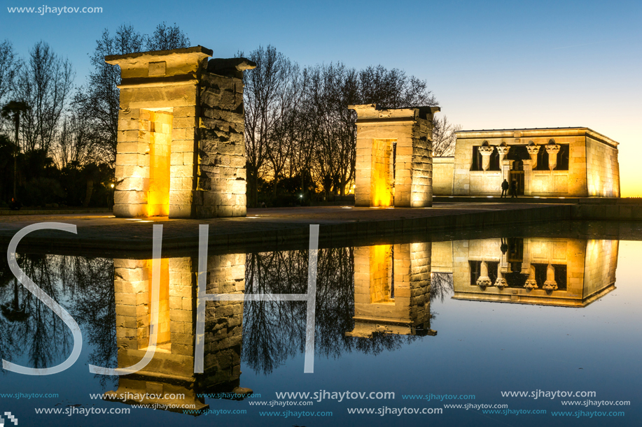 MADRID, SPAIN - JANUARY 21, 2018:  Sunset view of Temple of Debod in City of Madrid, Spain
