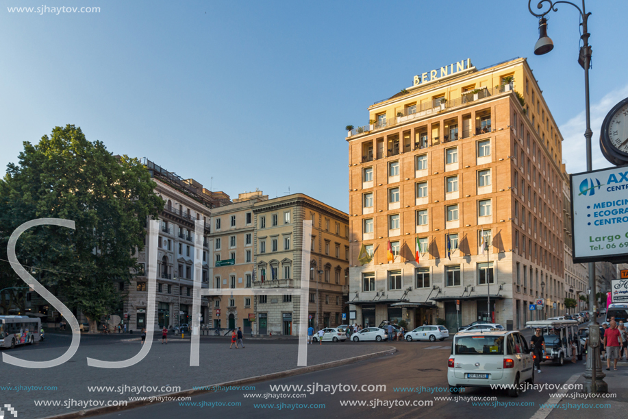 ROME, ITALY - JUNE 24, 2017: Sunset view of Triton Fountain at Piazza Barberini in Rome, Italy
