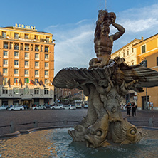 ROME, ITALY - JUNE 24, 2017: Sunset view of Triton Fountain at Piazza Barberini in Rome, Italy