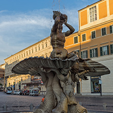 ROME, ITALY - JUNE 24, 2017: Sunset view of Triton Fountain at Piazza Barberini in Rome, Italy