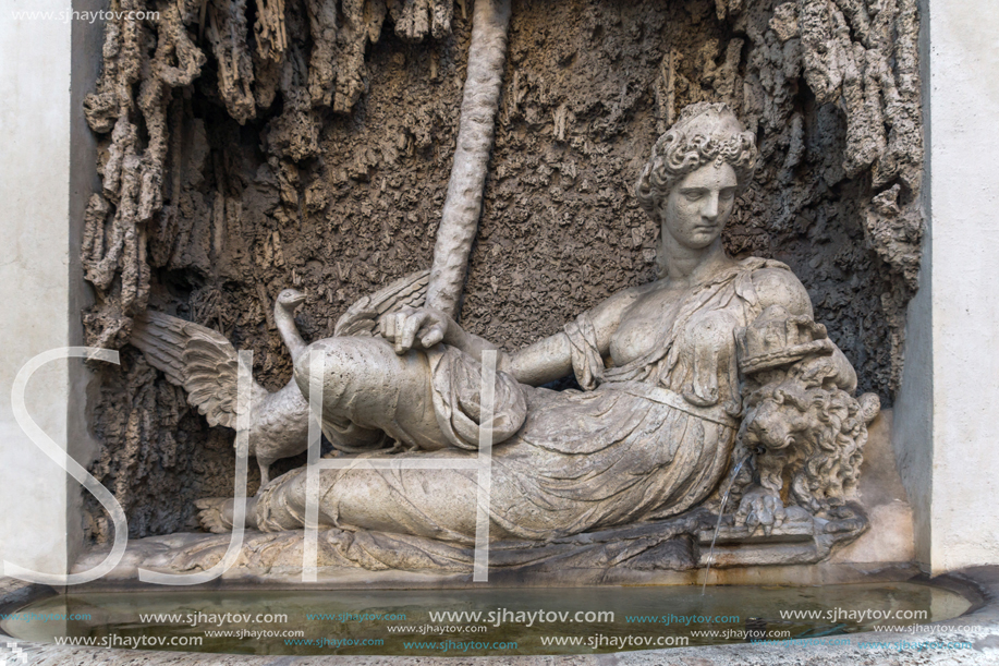 ROME, ITALY - JUNE 24, 2017: Architectural detail from Crossing of Quattro Fontane in city of Rome, Italy