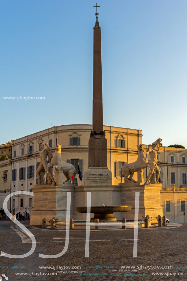 ROME, ITALY - JUNE 24, 2017: Sunset view of Obelisk at Piazza del Quirinale in Rome, Italy