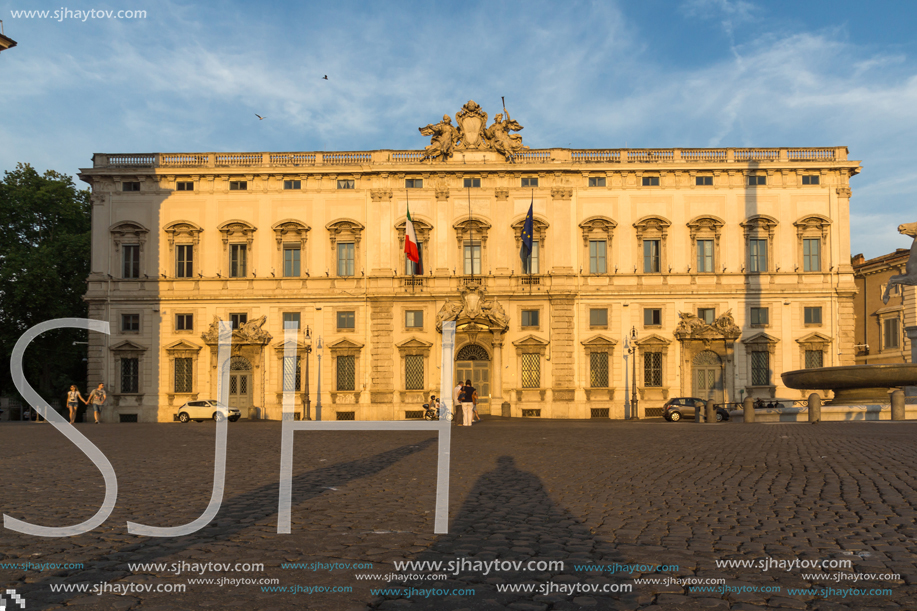 ROME, ITALY - JUNE 24, 2017: Sunset view of Palazzo della Consulta at Piazza del Quirinale in Rome, Italy