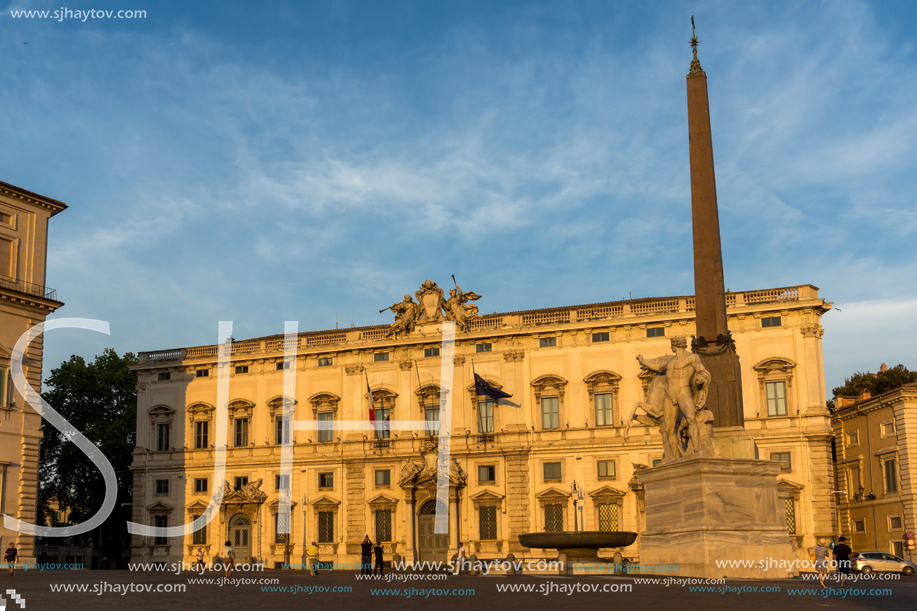 ROME, ITALY - JUNE 24, 2017: Sunset view of Obelisk and Palazzo della Consulta at Piazza del Quirinale in Rome, Italy