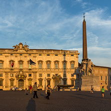 ROME, ITALY - JUNE 24, 2017: Sunset view of Obelisk and Palazzo della Consulta at Piazza del Quirinale in Rome, Italy