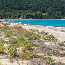 Panoramic view of Girapetra Beach with blue waters, Lefkada, Ionian Islands, Greece