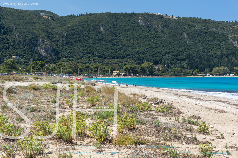 Panoramic view of Girapetra Beach with blue waters, Lefkada, Ionian Islands, Greece