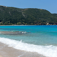 Panoramic view of Girapetra Beach with blue waters, Lefkada, Ionian Islands, Greece