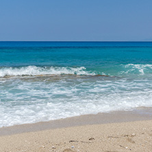 Panoramic view of Girapetra Beach with blue waters, Lefkada, Ionian Islands, Greece