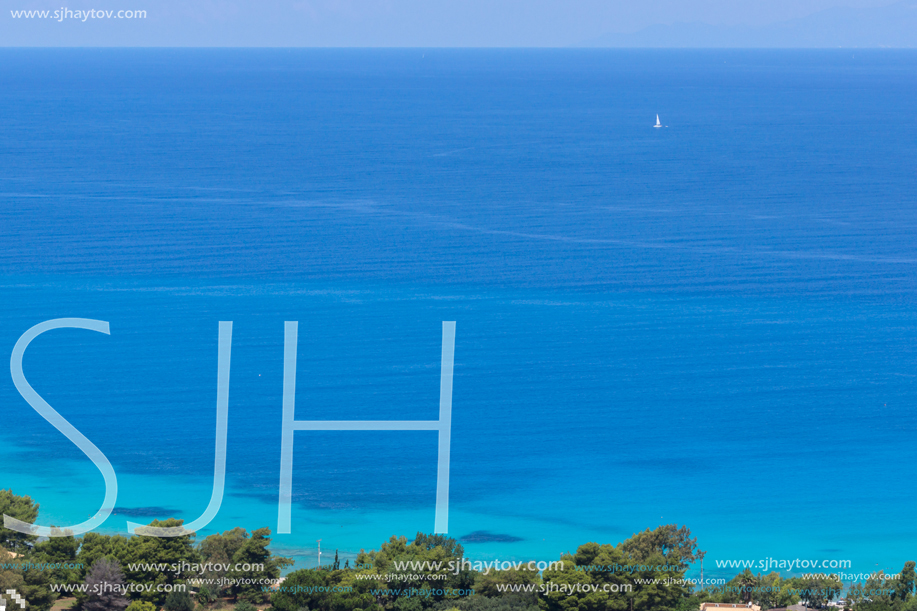 Panoramic view of Girapetra Beach with blue waters, Lefkada, Ionian Islands, Greece